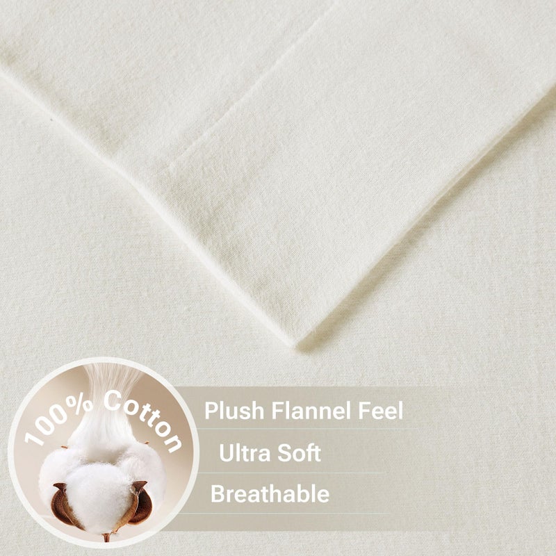 Sleep Philosophy True North by Sleep Philosophy Cozy Flannel Warm 100% Cotton Sheet - Novelty Print Animals Stars Cute Ultra Soft Cold Weather Bedding Set  Full  Ivory Solid 4 Piece - Image 3